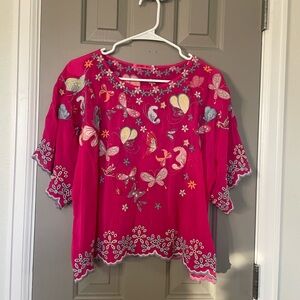 Johnny Was Short Sleeve Embroidered Blouse Top Shirt Small